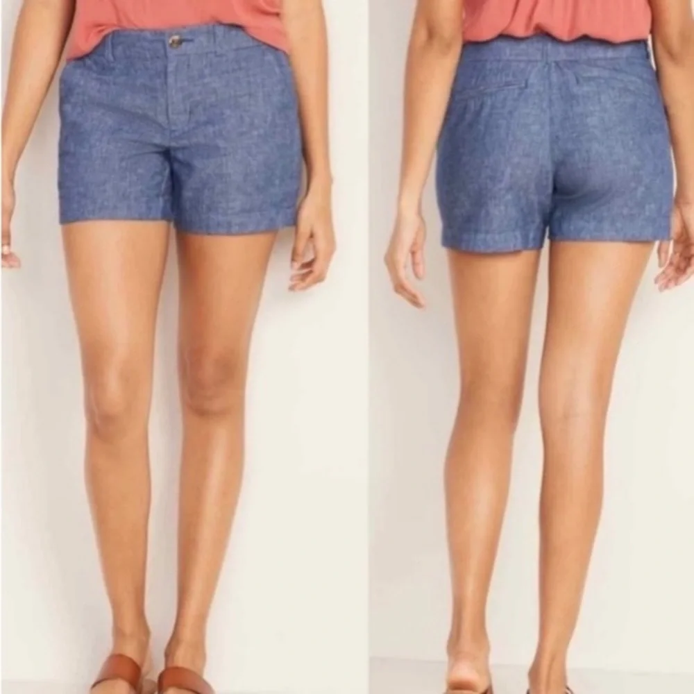 Chambray Chino Shorts Delicate Blue Denim Lightweight Cotton Womens Size 12